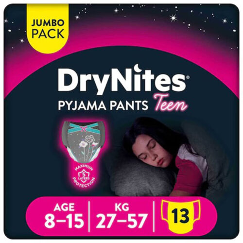 Huggies DryNites Pyjama Pants Bed Wetting Diaper Jumbo Pack 8-15 years Girl (27-57 kg) 13 pants
