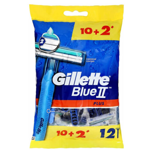 Gillette Blue II Plus Easy Grip Disposable Razors 10+2 free