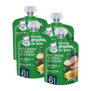 Gerber Organic Apple, Banana, Blueberry Blackberry Baby Food from 6 Months 4x90g