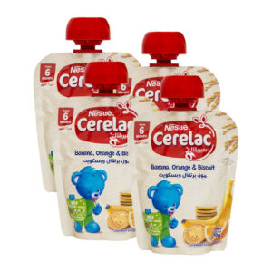 Nestle Cerelac Fruits Puree Pouch Banana, Orange, Biscuit from 6 Months Value Pack 4x90g