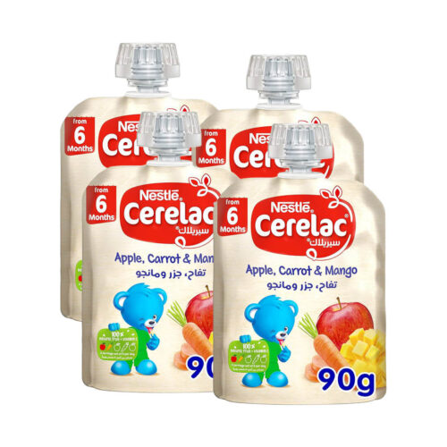 Nestle Cerelac Fruits Vegetable Puree Pouch Apple, Carrot, Mango from 6 Months 4x90g