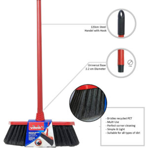 Vileda Standard Indoor Broom With Stick Red