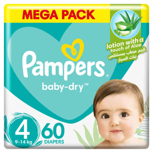 Pampers Baby-Dry Taped Diapers With Lotion Aloe Vera Size 4(9-14kg)