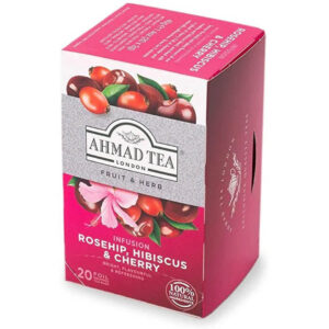 أحمد تي أكياس شاي الفاكهة والأعشاب بنكهة الورد الكركديه والكرز