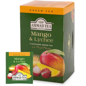 أحمد تي شاي أخضر بنكهة المانجو والليتشي مع قطع الفاكهة