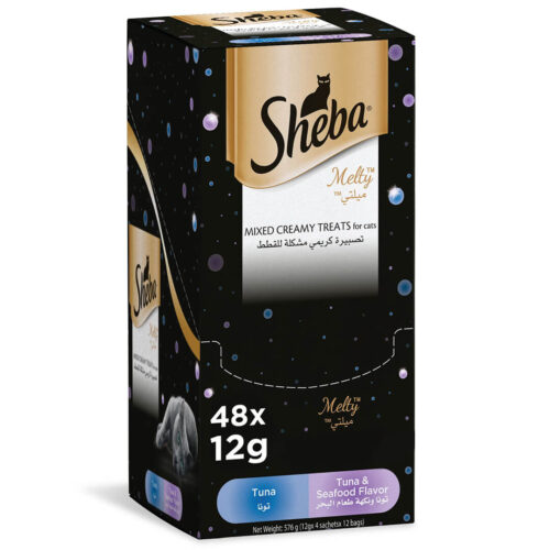 Sheba Cat Food Melty Mixed Creamy Treats Tuna and Tuna Seafood Flavor Pouches 8x12g