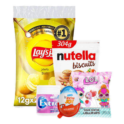 الحلويات والشوكولاتة والشيبس
